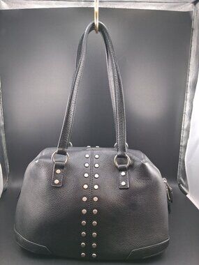 Harley-Davidson Black Pebbled Leather Studded Tote Bag With Silver Accents